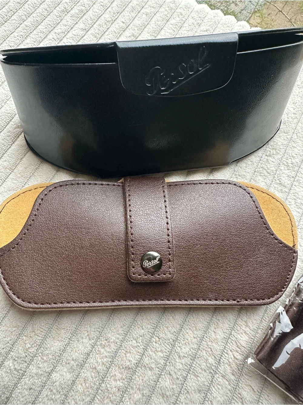 Persol eyeglass/Sunglass cases (set of two) with cleaning cloth